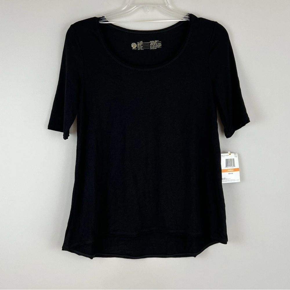 HUEtopia Womens Black Top Size Medium Half‎ Sleeve Scoop Neck New